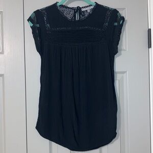 Daniel Rainn Black Pleated Lace Trimmed Blouse - SMALL